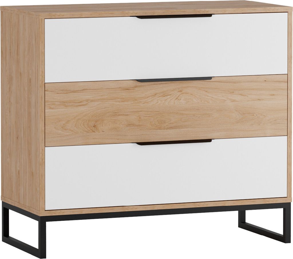 Kommode mit Schubladen Beistellkommode LANDI 03 hickory / weiß