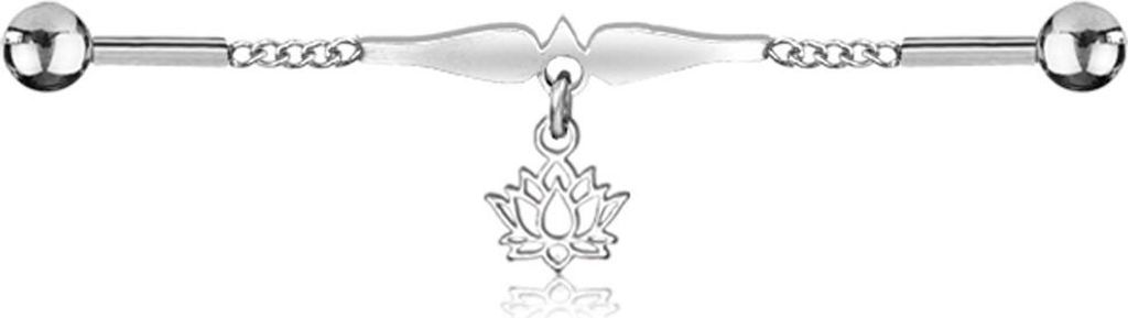 viva-adorno Industrial Piercing Scaffold Kette Anhänger Lilie Lotus Ohr Piercing gold silber Z595, Lotus silber
