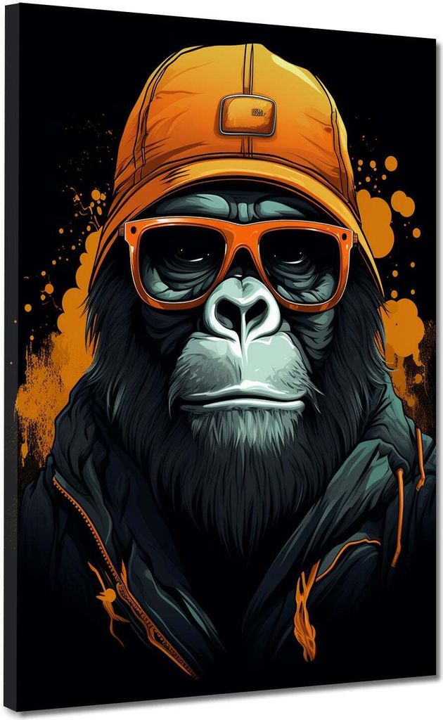 Cool Gorilla Tier Pop Art Leinwandbild Wandbild: 75x100x4cm