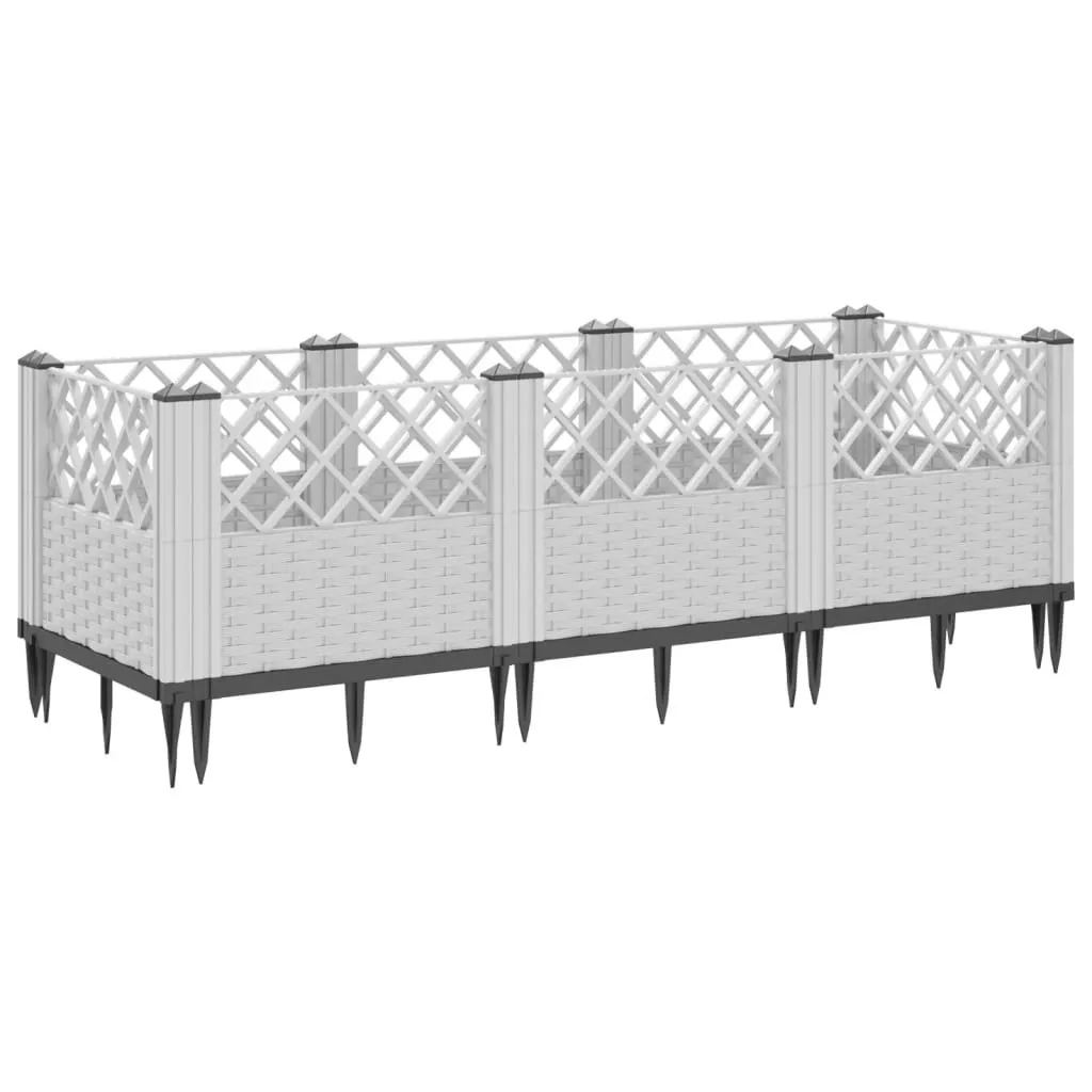 Aménagement terrasse : Jardinière rectangulaire blanche PP 123cm avec piquets de terre, idéale pour séparations