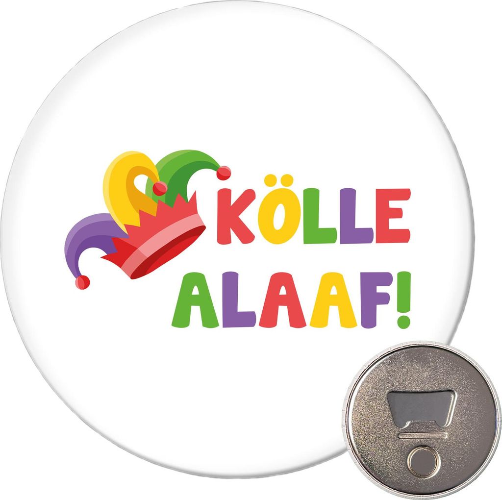 Huuraa Magnet Kölle Alaaf Narrenkappe 59mm Kühlschrankmagnet rund Flaschenöffner Geschenkidee
