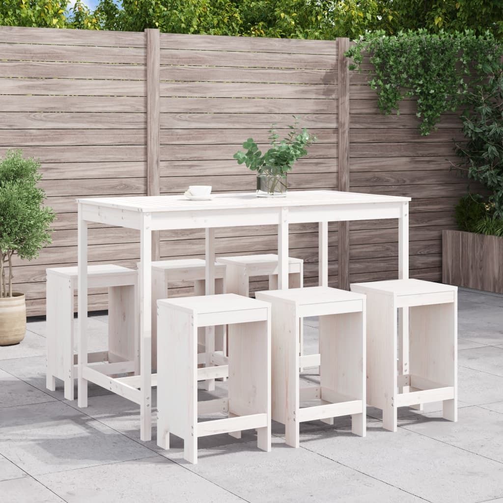 "Rabatt" 7-tlg. Gartenbar-Set Weiß Massivholz Kiefer - Lounge-Dining set CC7776