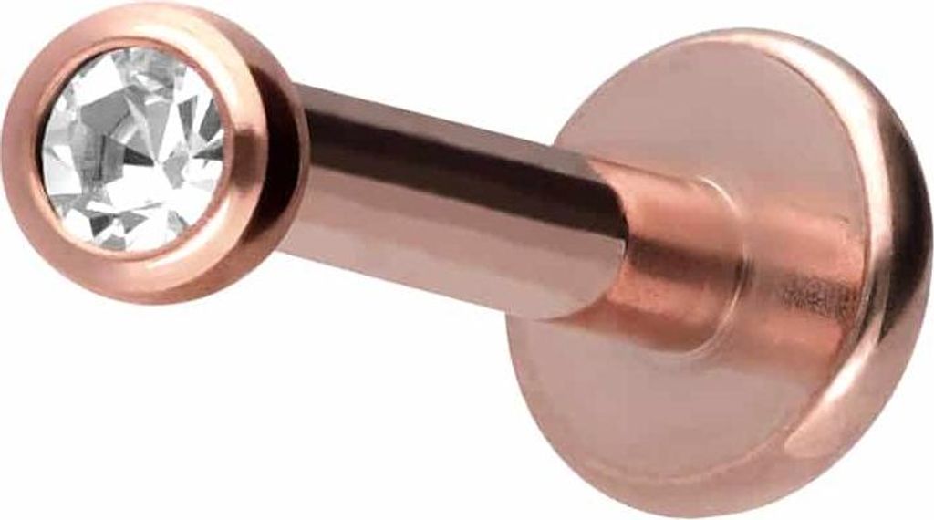 Ohrpiercing, Nasenpiercing Titan Labret mit Innengewinde KRISTALL RoséGold Stablänge: 10mm + Stabstärke: 1,6mm + Kugelgröße: 2mm