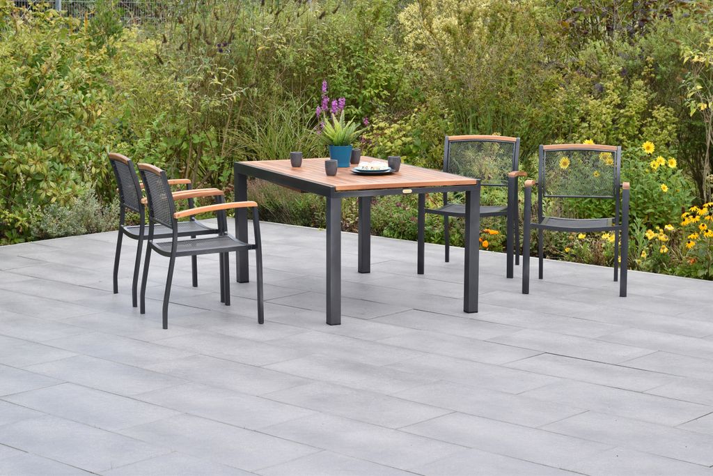 Merxx Gartenmöbelset "Tilos" 5tlg. mit Ausziehtisch 150/200 x 90 cm - Aluminiumgestell Graphit mit Akazienholz