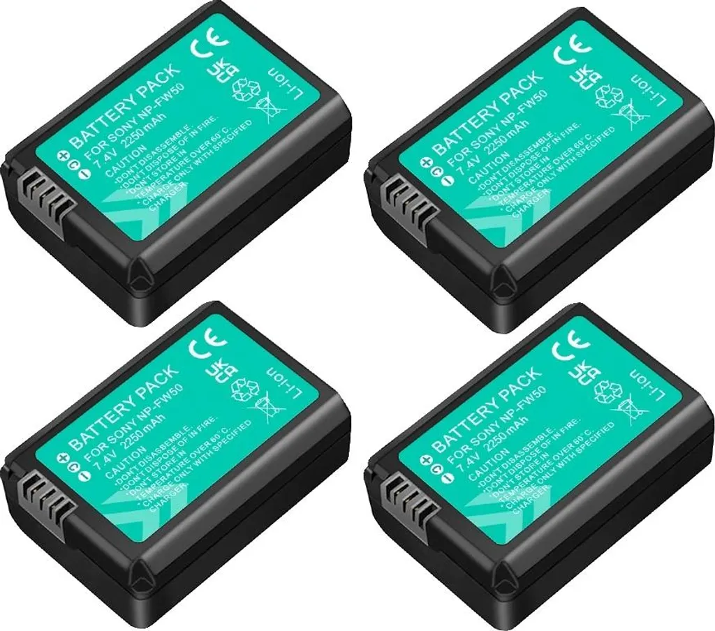 Batterie appareil photo 2250 mAh : lot de 4 avec chargeur pour le voyage