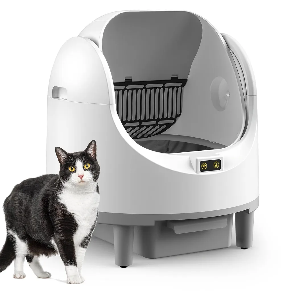 Boîte à litière auto-nettoyante blanche ouverte pour hygiène chat Smart