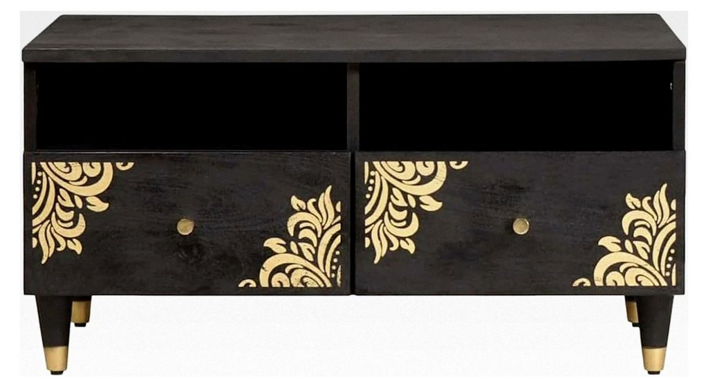 Couchtisch Schwarz 80 x 54 x 40 cm aus massivem Mango-Holz für stilvolles Interieur