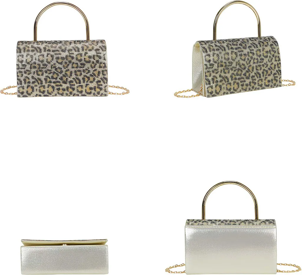 Sac de Soirée Aspect Strass Doré avec Anse Métallique Design