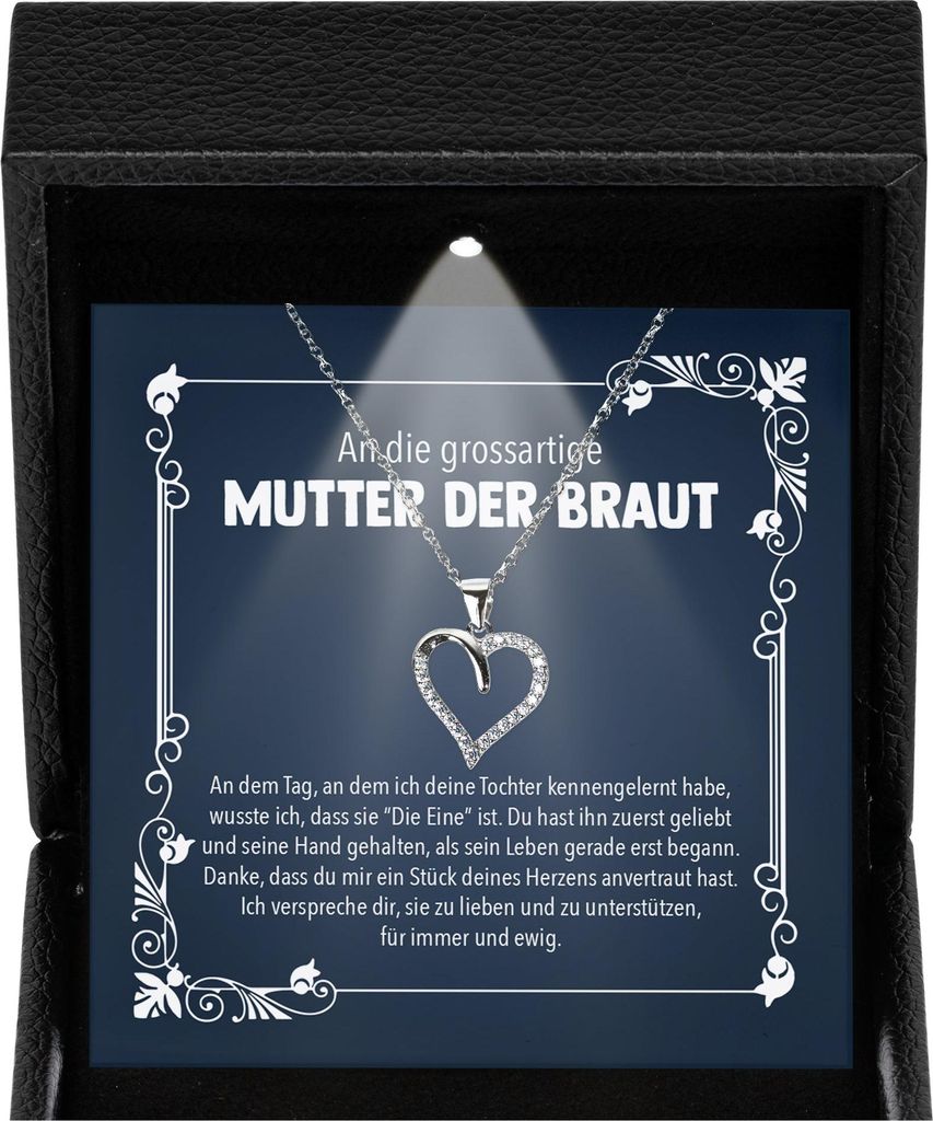 22Feels Hochzeit Mutter der Braut Geschenk von Bräutigam Frauen Schmuck - Silber 925/000 Herz Halskette Damen - Karte Premium LED Licht Etui