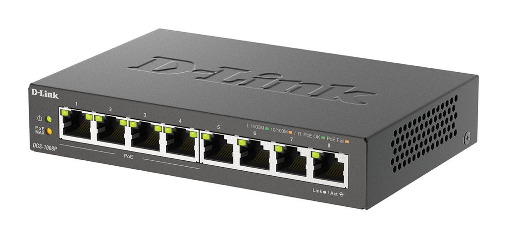 D-Link DGS-1008P 8-Port Gigabit PoE+ Unmanaged Desktop Switch