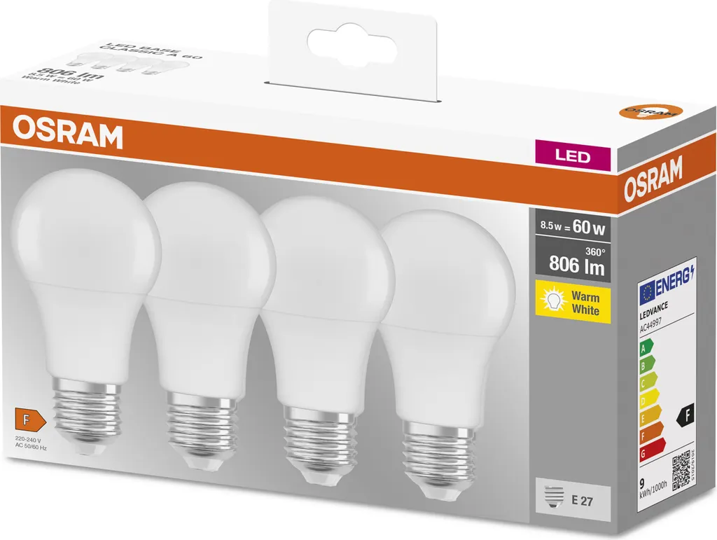 Ampoule LED E27 8W OSRAM Basse Consommation Éclairage Blanc Chaud 2700K