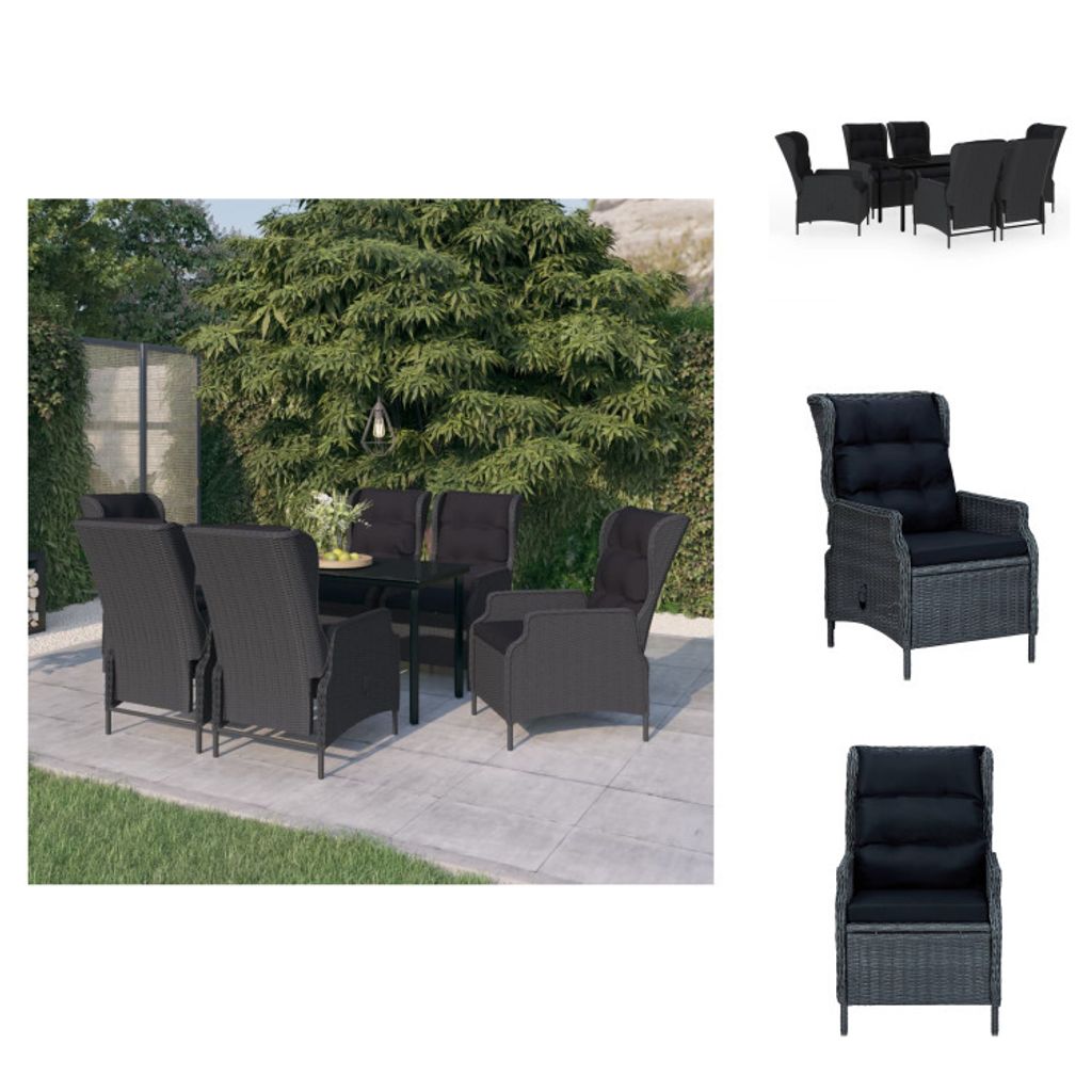 vidaXL 7-tlg. Garten-Essgruppe Dunkelgrau - Gartenmöbel-Sets