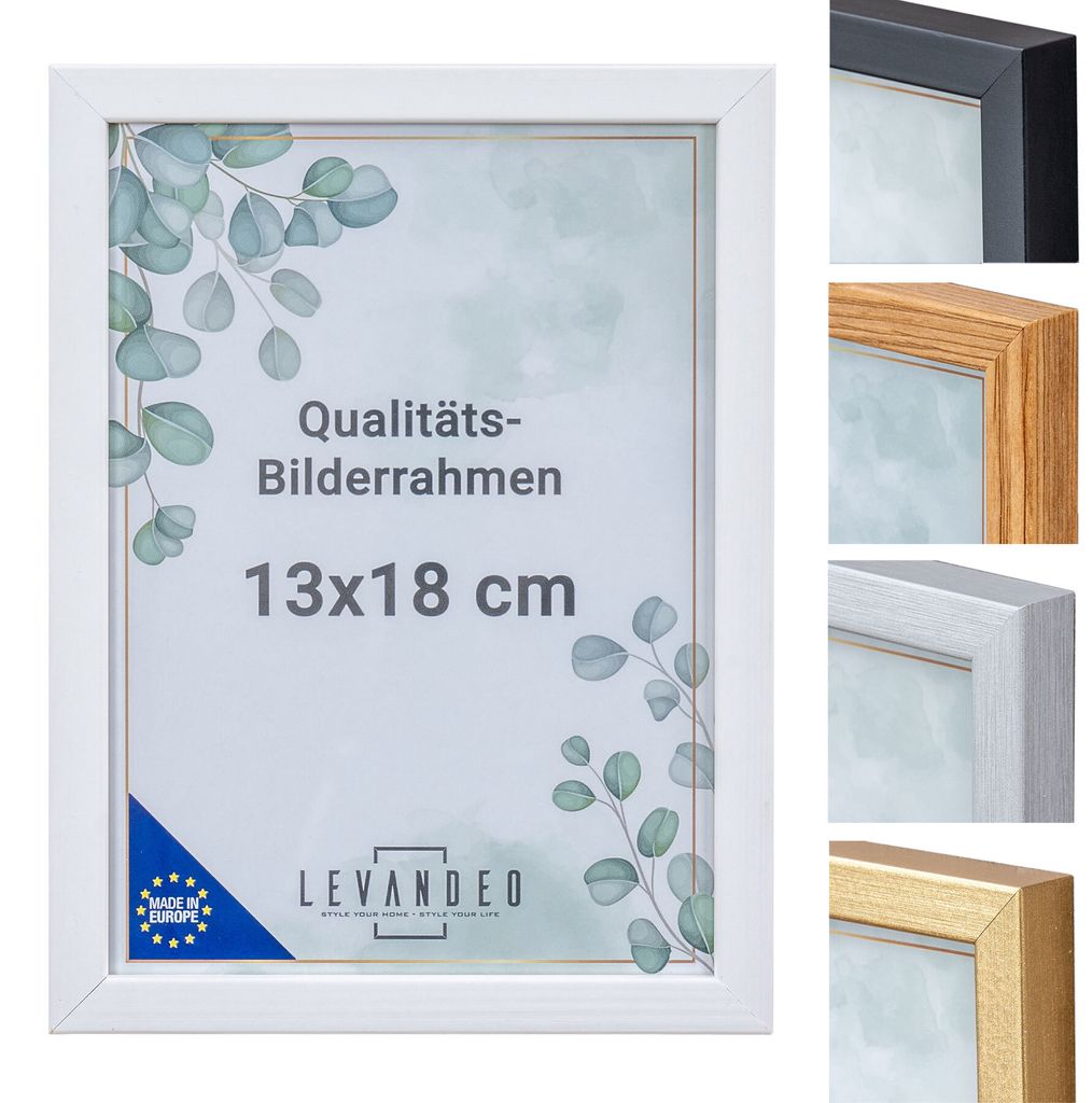 Bilderrahmen Echtholz EU 13x18 Weiß mit Glasscheibe Portrait Fotorahmen Holz Kiefernholz Picture Frame