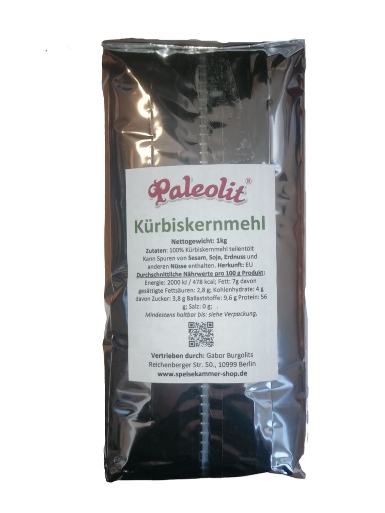 Paleolit Kürbiskernmehl teilentölt 1kg / glutenfrei / vegan / 56% Protein Mehl / paleo