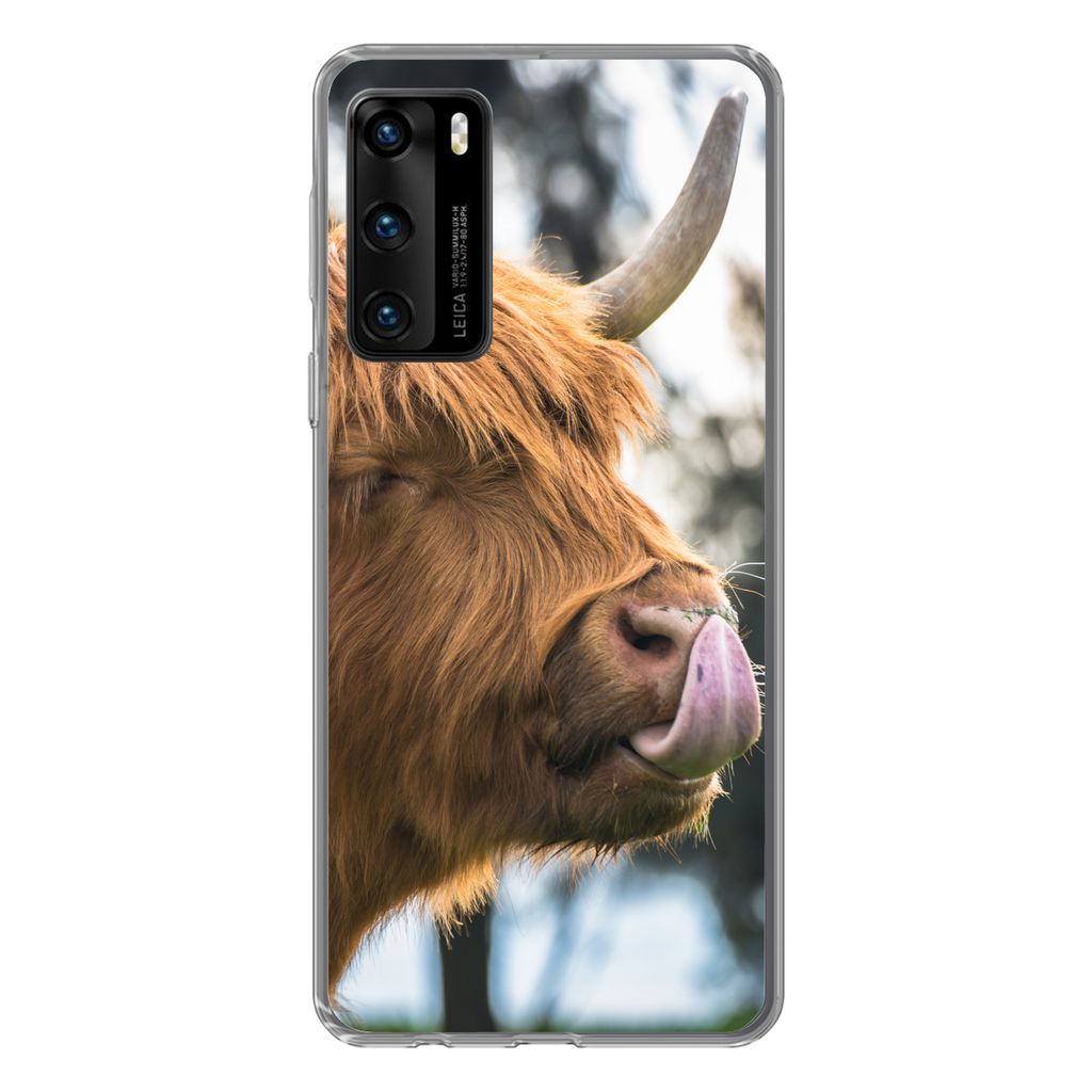 MuchoWow Handyhülle Schutzhülle Hülle für Huawei P40 Schottischer Highlander - Nase - Baum Silikon Softcase Handy Hülle - Handytasche