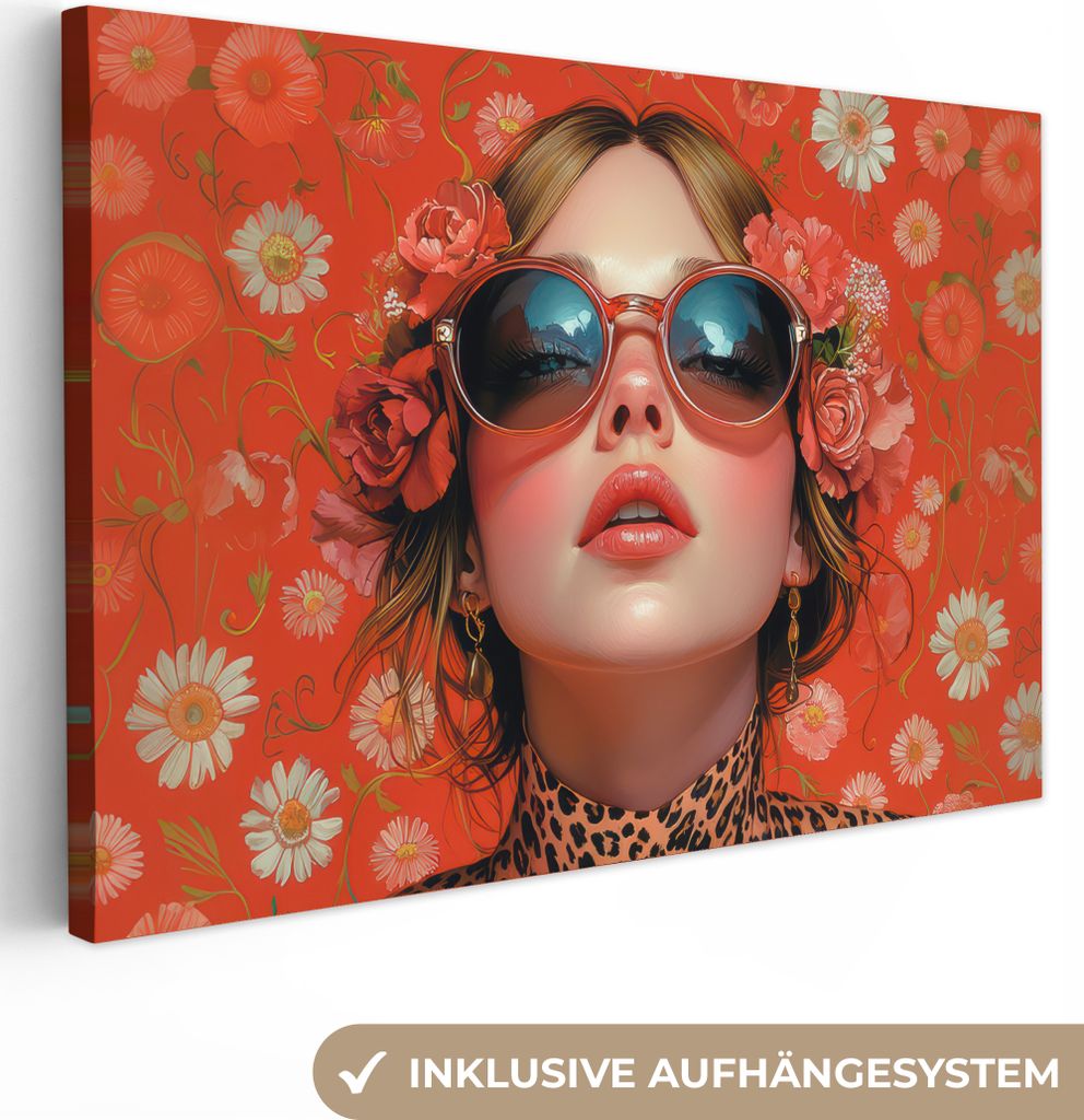 Leinwand Bilder 60x40 cm - Frauen, Abstrakt - Blumen - Rot, Wandbilder, Wanddeko Wohnzimmer, Bild