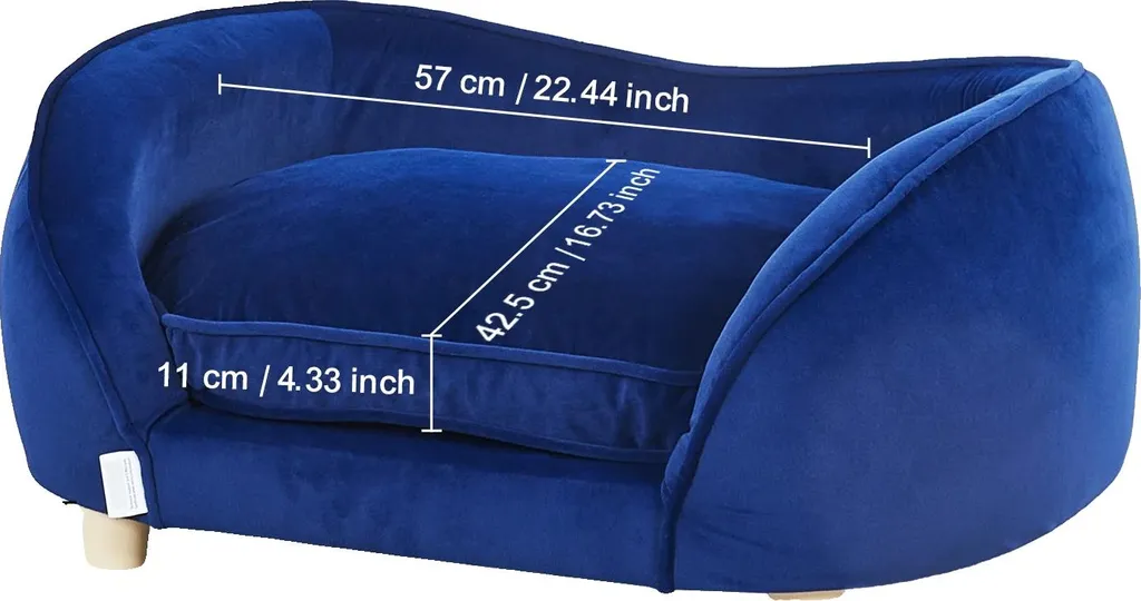 Letto per Cani e Gatti in Velluto Blu - Divanetto Design 28x20x12