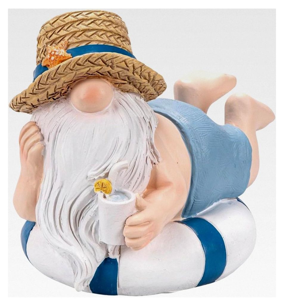 Deko-Figur Wichtel auf Schwimmring | Maritime Dekoration für das Bad | humorvoller Gartenzwerg | Sommer, Strand und Urlaub