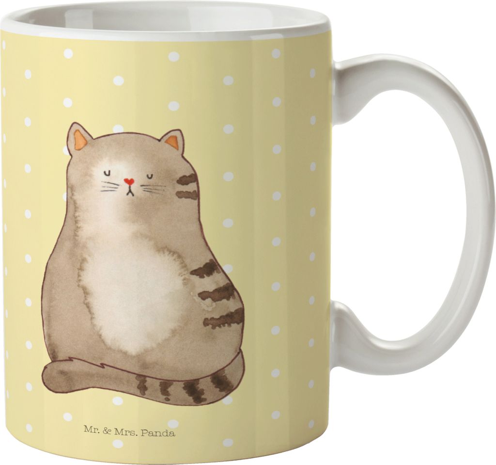 Mr. & Mrs. Panda Kaffeetasse Katze Sitzen - Gelb Pastell - Geschenk, Tasse, Trinkbecher, Katzen, Becher, Cat, Kater, Cats, Katzenmotive, Pott, Kaff...