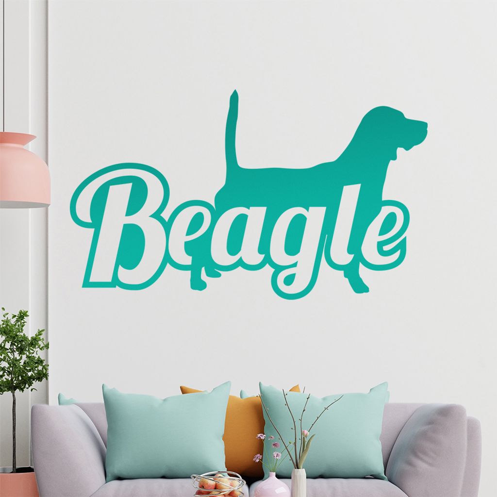 KIWISTAR Beagle mit Name Silhouette Schrift Wandtattoo in 6 Größen - Wandaufkleber Wall Sticker - Dekoration, Küche, Wohnzimmer, Schlafzimmer, B...