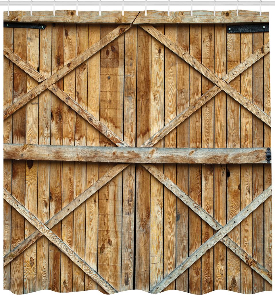 ABAKUHAUS Rustikal Duschvorhang, Traditionelle Holz Tür Bauernhaus Architektur Antike Dörfliche Thematik Foto, Stoffliches Gewebe Badezimmerdekor...