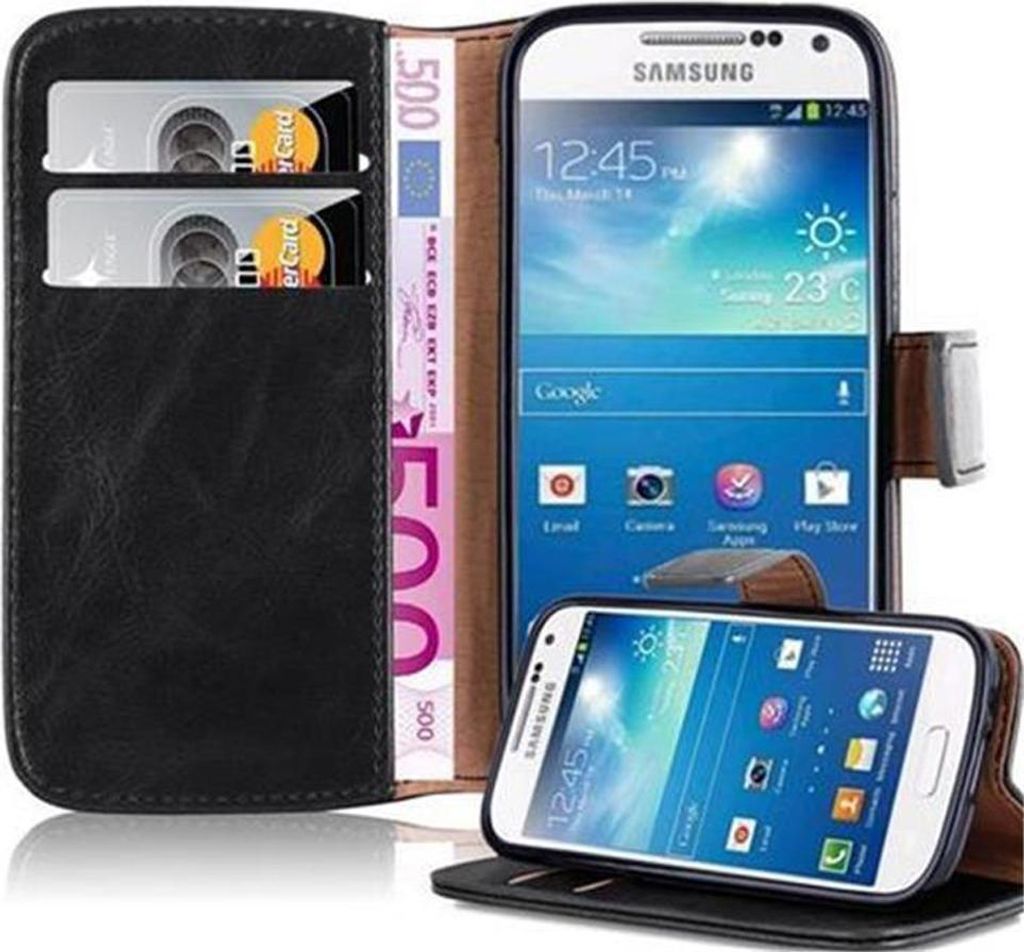 Cadorabo Hülle für Samsung Galaxy S4 MINI Schutzhülle in Schwarz Handyhülle Book Tasche Case Etui Luxury