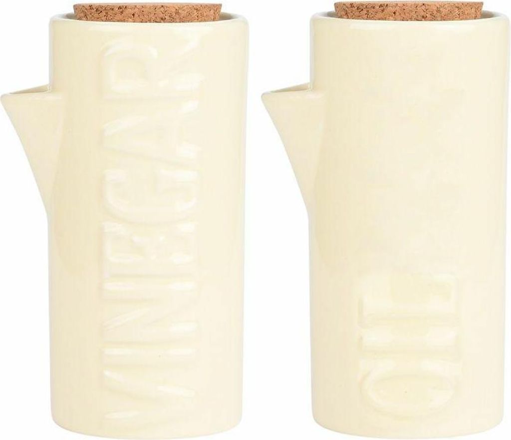 ESTIA | Flaschen für Öl und Essig - Ölspender Essigspender 2er Set - beige - aus Steingut
