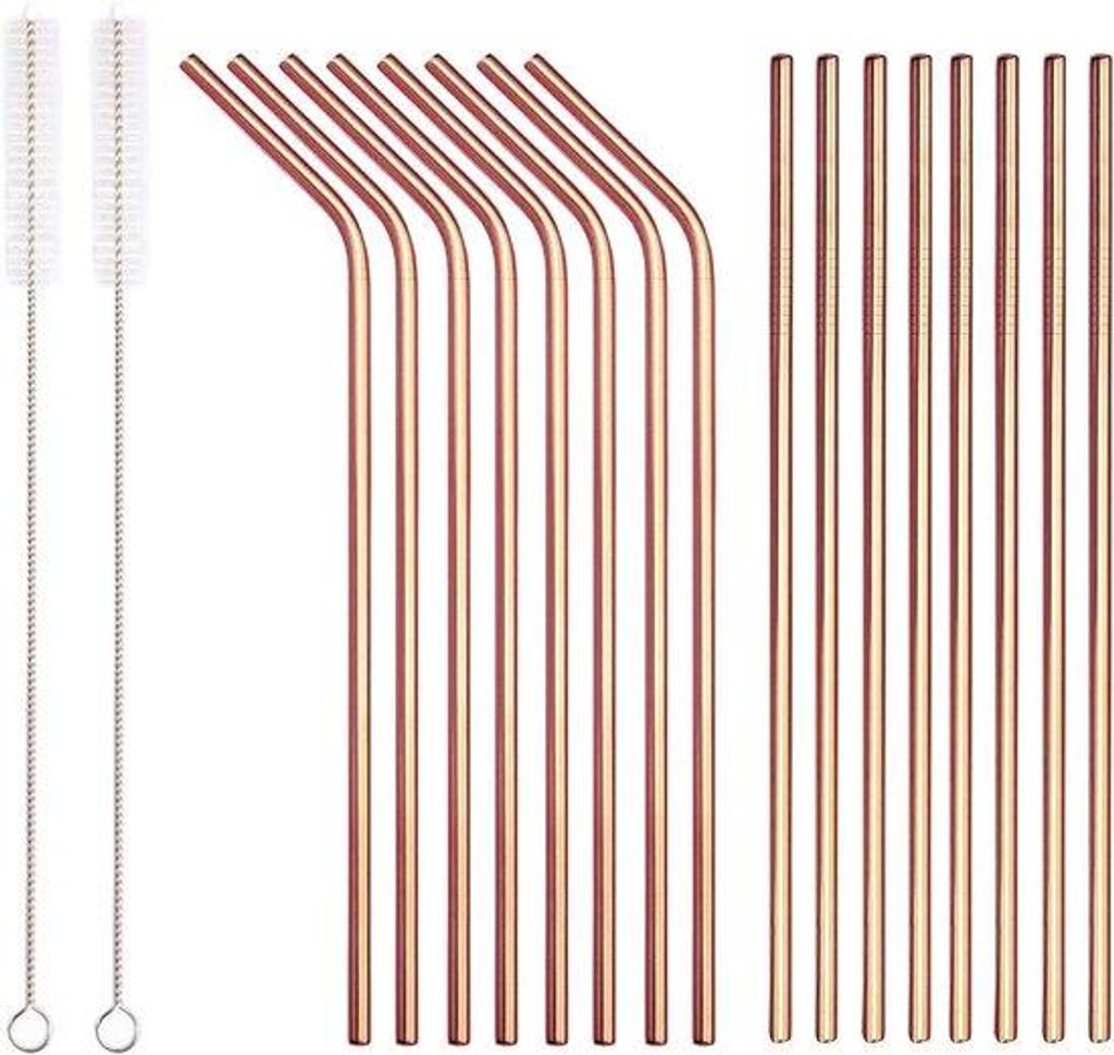 Duurzame Koperen Rietjes 18-Delig 8,5 Inch - Herbruikbare Metaal Rietjes mit Transporttasche und Reinigungsbürsten