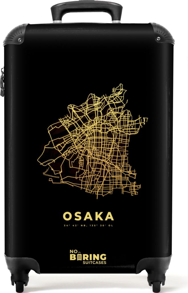 NoBoringSuitcases.com Koffer Handgepäck Trolley Rollkoffer Kleine Reisekoffer mit 4 Rollen - Osaka - Gold - Stadtplan - Japan - Cabin Size < 55x...