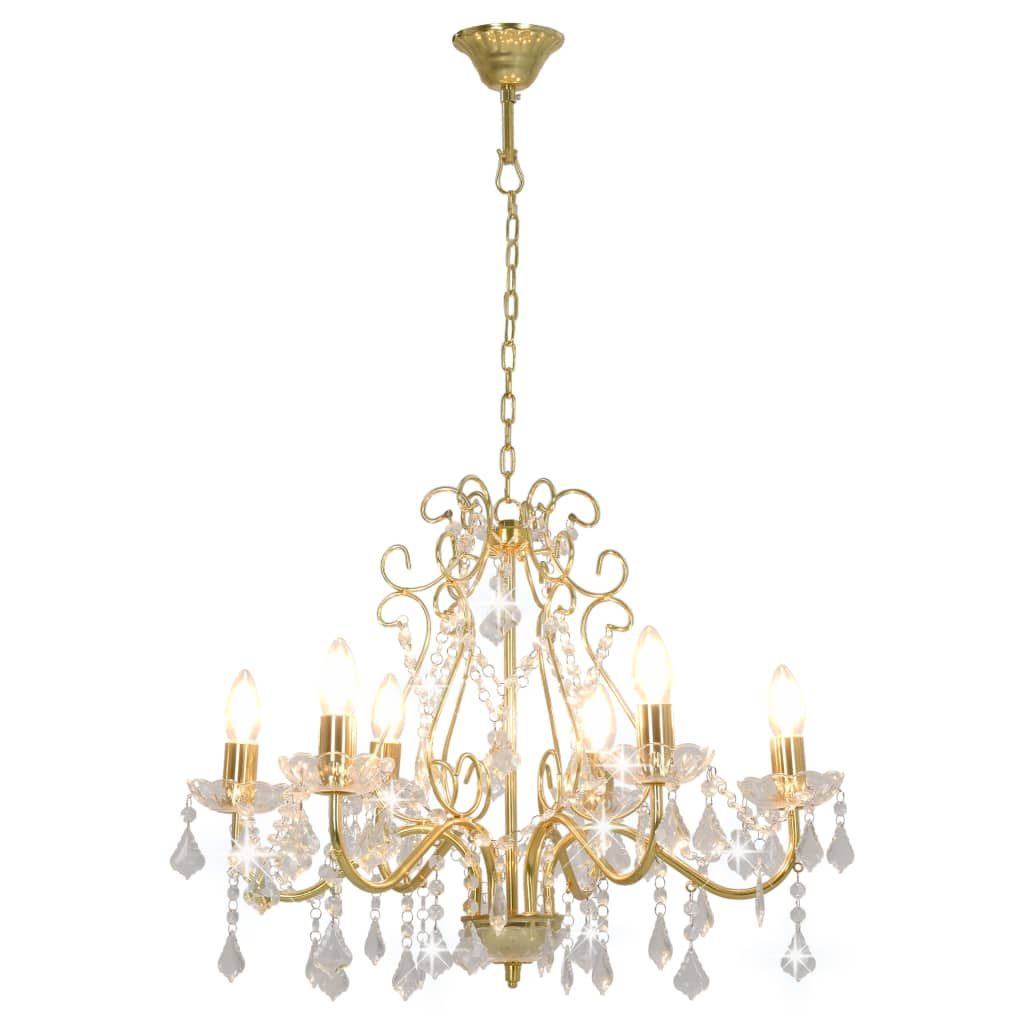 vidaXL Lampadario con perle di cristallo Golden Round 6×E14 Immagine del prodotto 
