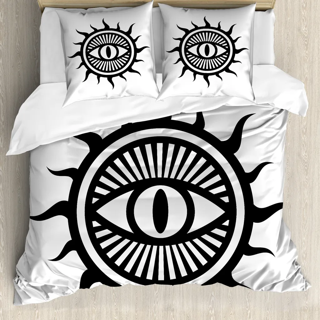Copripiumino Occult Eye in Sun ABAKUHAUS 155x220cm Antiacaro Bianco Nero