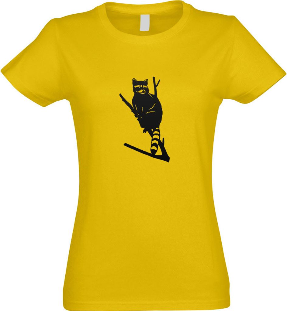 Kiwistar - T-Shirt tailliert - Damen - gelb - Waschbär Motiv 1 - Pelz - mit Motiv Bedruckt - Funshirt Design - Sport - Freizeit - Damen - L