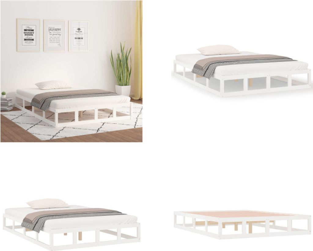 vidaXL Massivholzbett Weiß 120x200 cm - Bettrahmen - Bettgestell - Bett - Holzbettrahmen