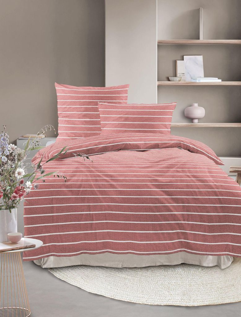 Irisette Easy Soft-Seersucker Bettwäsche 135x200 Streifen rot weiß 8548-60