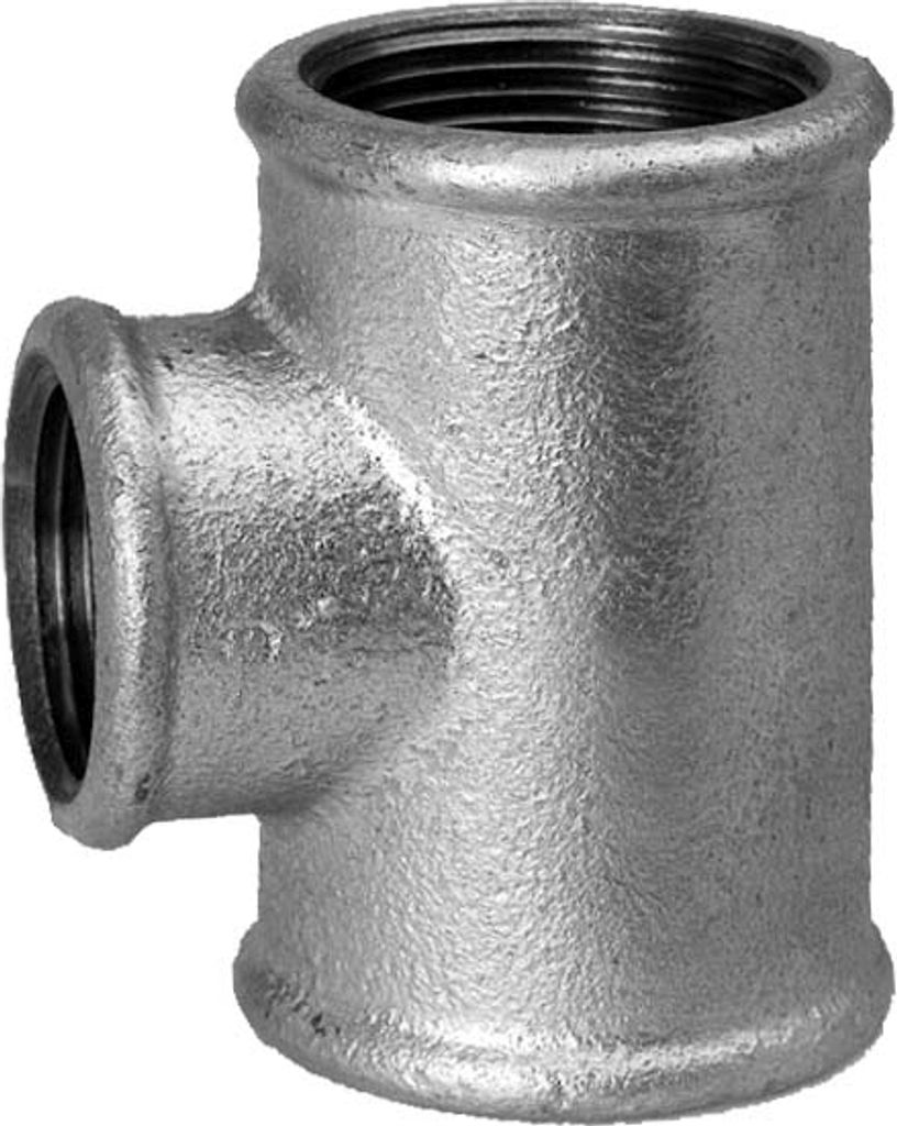 Hermann Schmidt Temperguss T-Stück 1 1/2" x 1/2" reduziert, Innengewinde, verzinkt
