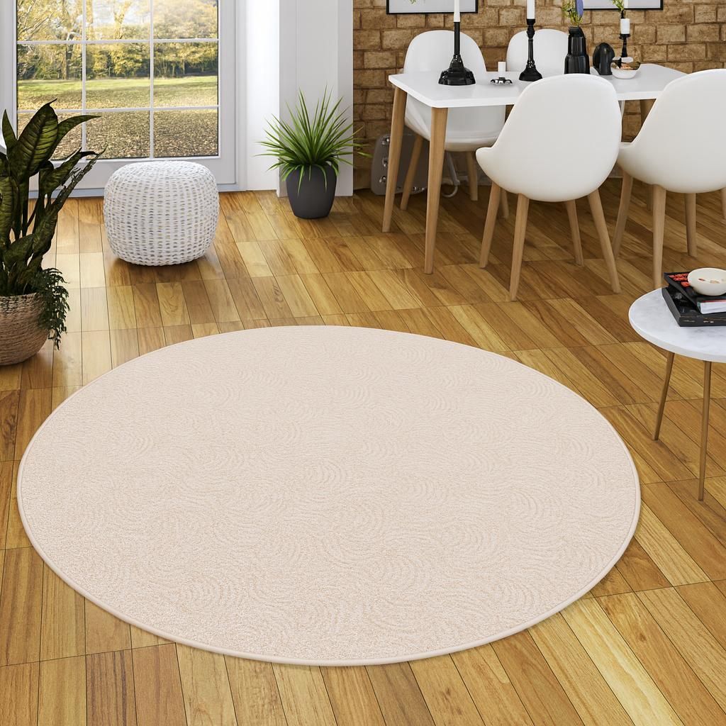 Feinschlinge Designer Teppich Rund Circle Beige, Größe:133 cm Rund