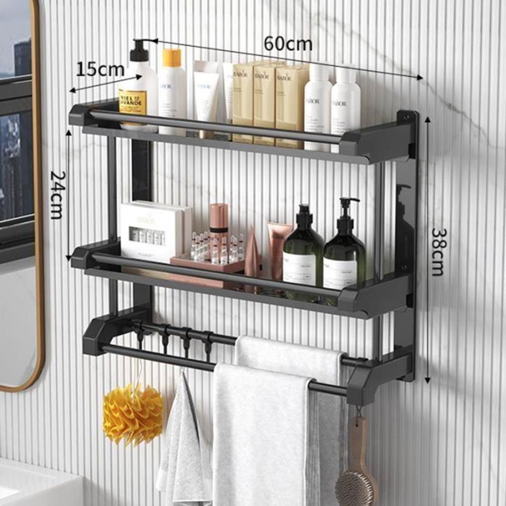 Küchen- und Duschablage ohne Bohren mit Handtuchhalter für Schwamm, Shampoo und Badezimmer-Organizerkorb – 60 cm