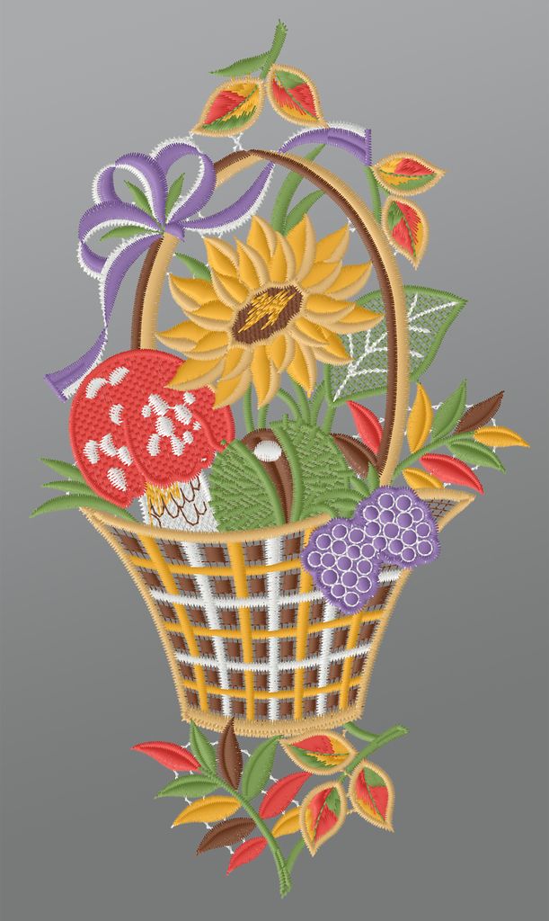 Fensterbild aus Plauener Spitze - Herbstkörbchen (BxH) 17cm x 29cm, mehrfarbig, Fensterdekoration und Fensterschmuck