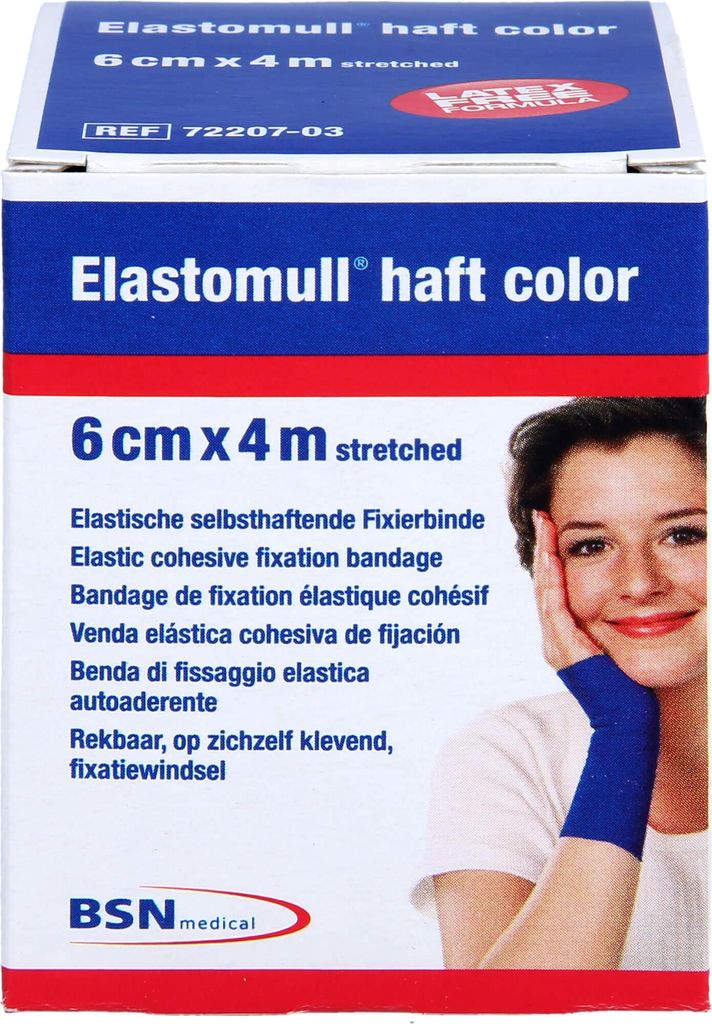 Elastomull haft 4 m x 6 cm color blau kohäsive elastische Produktbild 