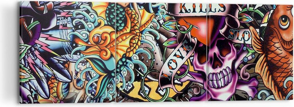 Bild auf Leinwand - Leinwandbild - Graffiti modern - 120x40cm - Wand Bild - Wanddeko - Wandbilder - Leinwanddruck - Bilder - Kunstdruck - Wanddekor...