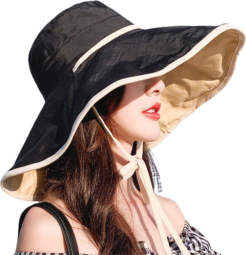Damen Sonnenhut, weich, bequem, atmungsaktiv, doppelseitig, tragbar, Sommer-Sonnenkappe, Outdoor-Versorgung, Schwarz