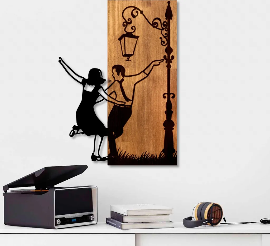 Wallity La La Land Décoration Murale en Bois et Métal Noyer 42x58 cm