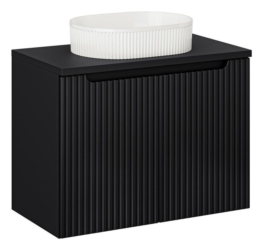 Badmöbel-Set 80 cm Mit Aufsatzwaschbecken & Unterschrank 2 Türen & Arbeitsplatte, Nova Black N BM126 - Schwarz/Matt
