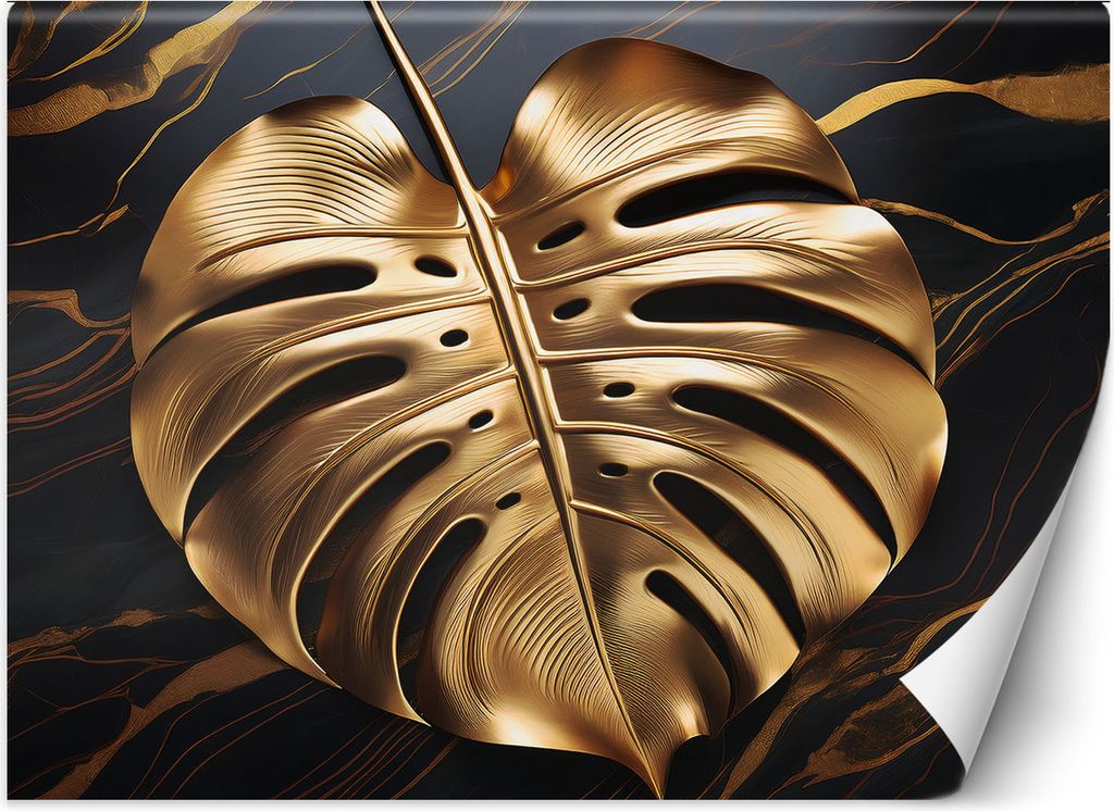 Vlies fototapete Goldglänzende Monstera-Blätter Abstraktion 350x245 cm Feeby Gold inkl. Kleber einfache Montage