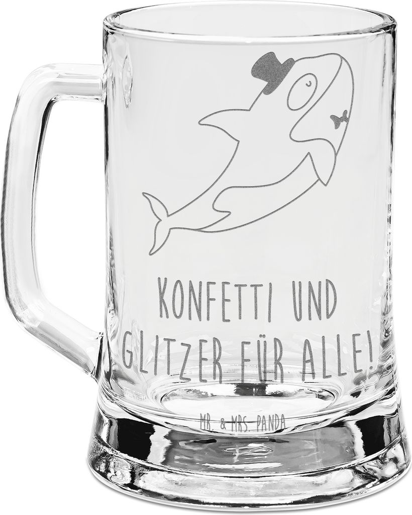 Mr. & Mrs. Panda Krug Orca Zylinder - Transparent - Geschenk, Humpen, Glückwunsch, Geburtstag, Fest, Glitzer, Bierkrug aus Glas, Narwal, Glaskrug,...