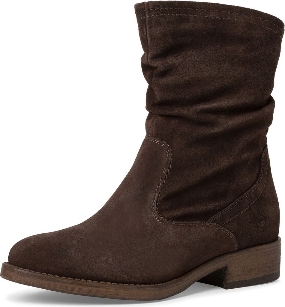 Tamaris Damen Stiefelette Reißverschluss Nubukleder Schaft gerafft 1-25481-41, Größe:37 EU, Farbe:Braun