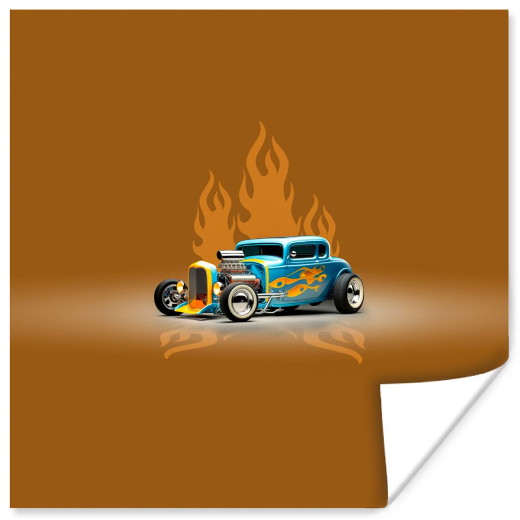 MuchoWow Poster Auto - Gelb - Flammen - Vintage 100x100 cm - Babyzimmer