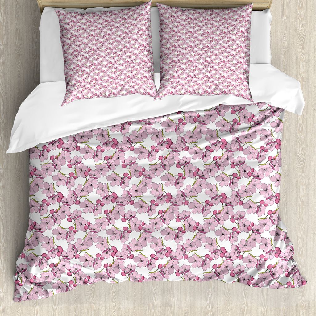 ABAKUHAUS rosa Blumen Bettbezug Set für Einzelbetten, Blühende Blumen, Milbensicher Allergiker geeignet mit Kissenbezug, 200 cm x 200 cm - 80 x 8...
