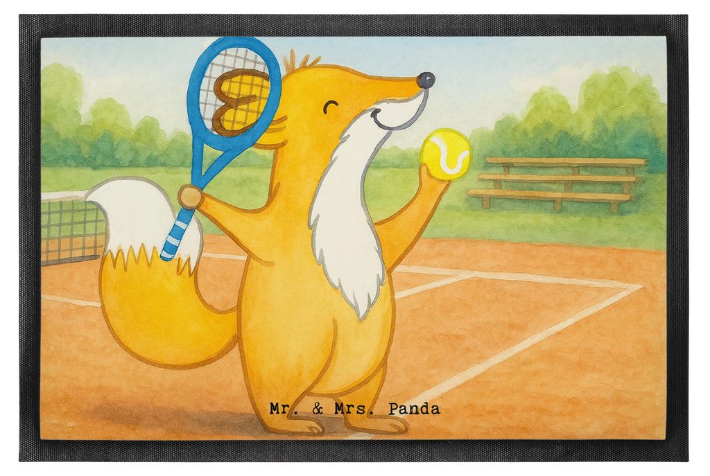 Mr. & Mrs. Panda Eingangsmatte Fuchs Tennis spielen Design 40 x 60 cm - Weiß - Geschenk, Tennisclub, Schmutzfangmatte, Türvorleger, Turnier, Tenn...