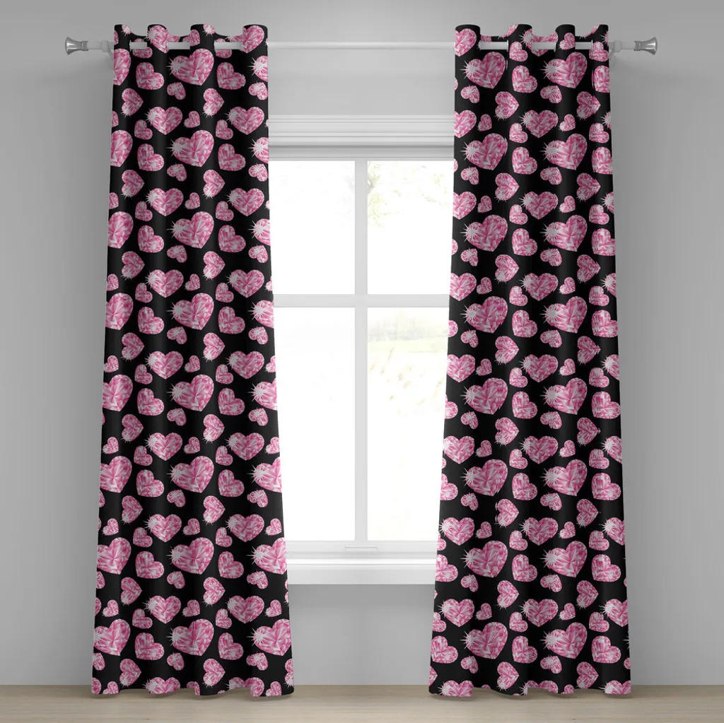Rideau occultant partiel pour intimité motif cœurs roses noir 280x175
